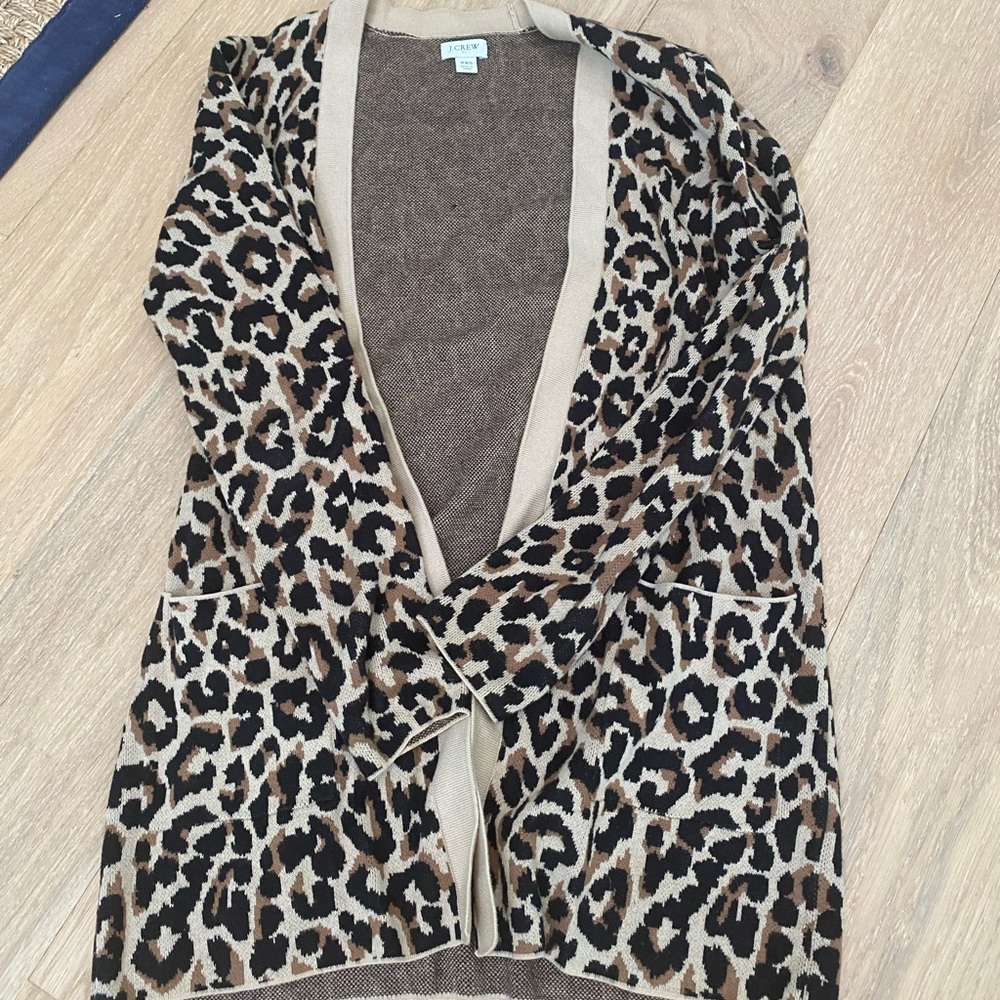 J Crew Long Sleeve Cardigan Sweater Womens XXS  Black Leopard Print